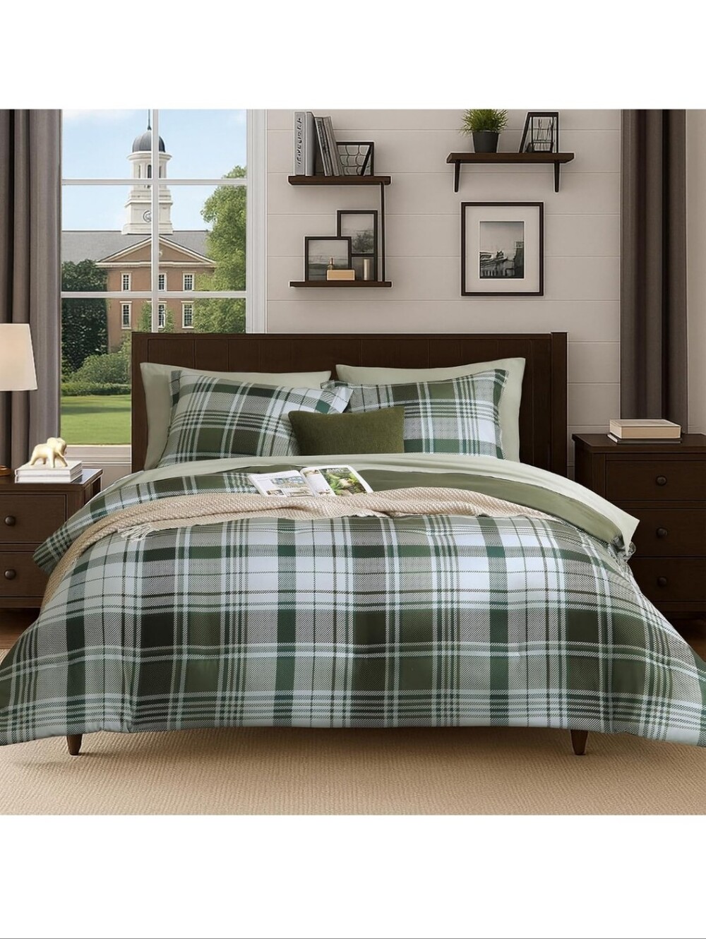 Classic Green Plaid Comforter Set Queen - Home Bedding
